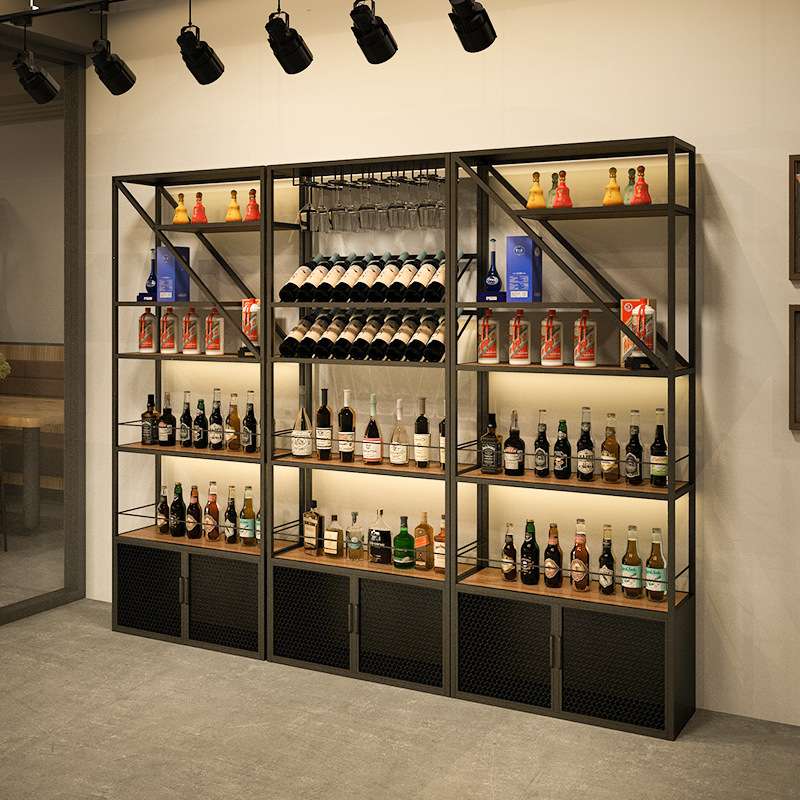 工业风复古红酒酒柜落地式餐厅酒吧酒庄铁艺酒架展示架商用展示柜