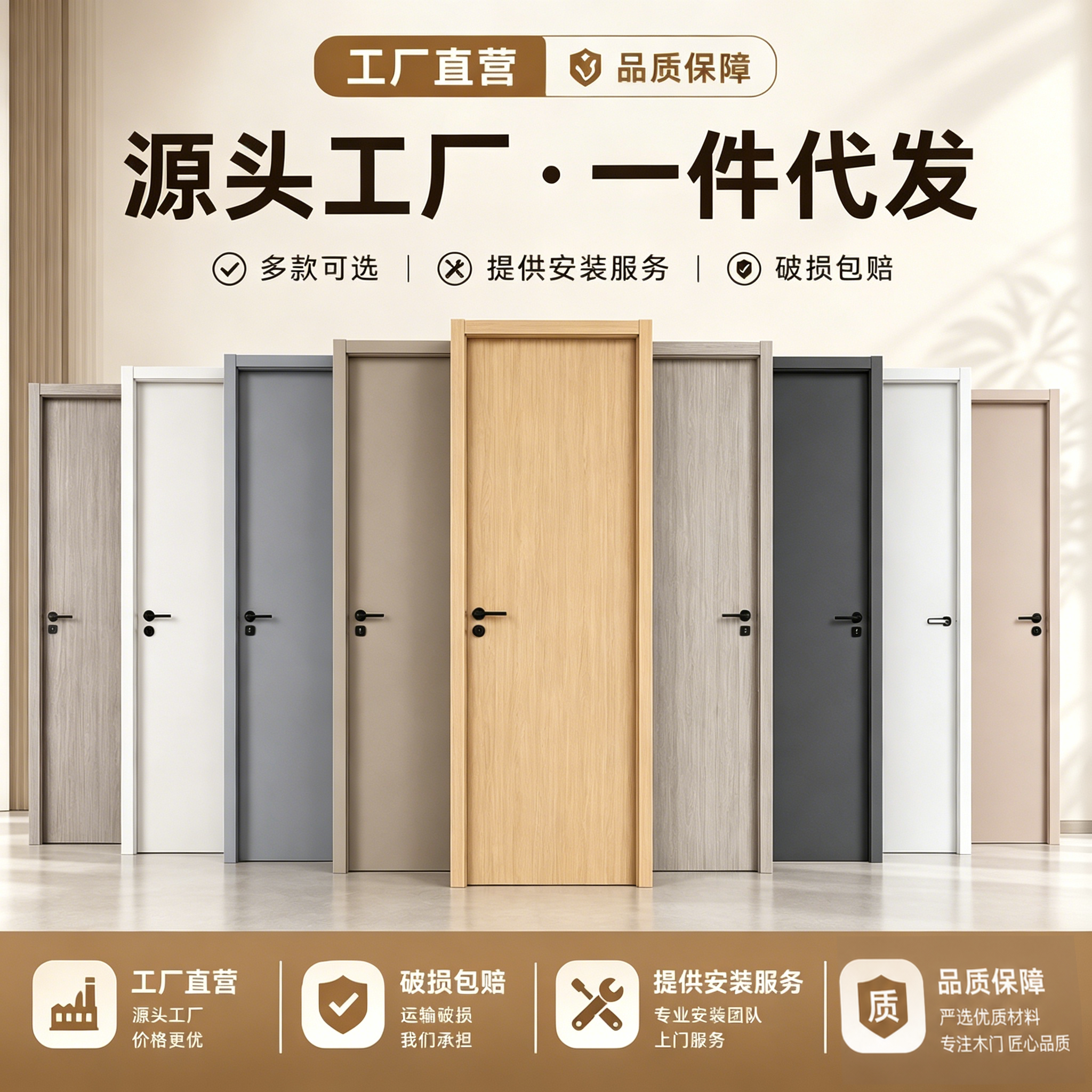 现货木门定制室内门卧室门套装门家用房间门免漆门生态门出租房门