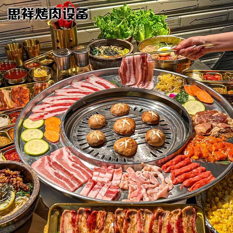 韩式网红呼啦圈不锈钢菜盘商用烤肉店创意烤肉特色圆形餐具餐盘子