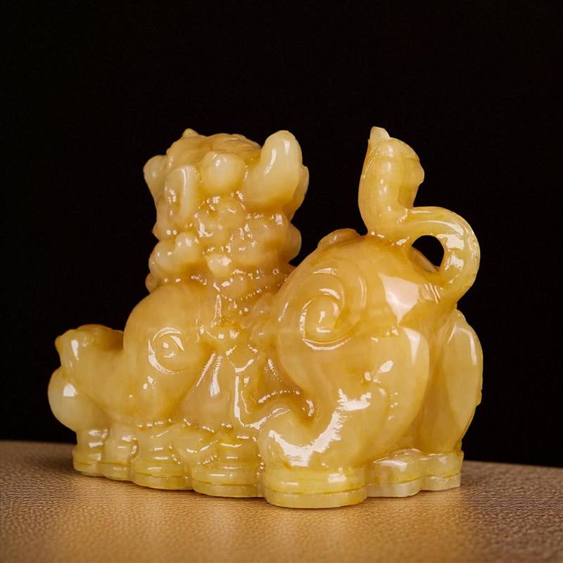 天然米黄玉貔貅摆件招财纳福家居客厅桌面办公室开业礼品玉石皮丘