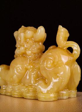 天然米黄玉貔貅摆件招财纳福家居客厅桌面办公室开业礼品玉石皮丘