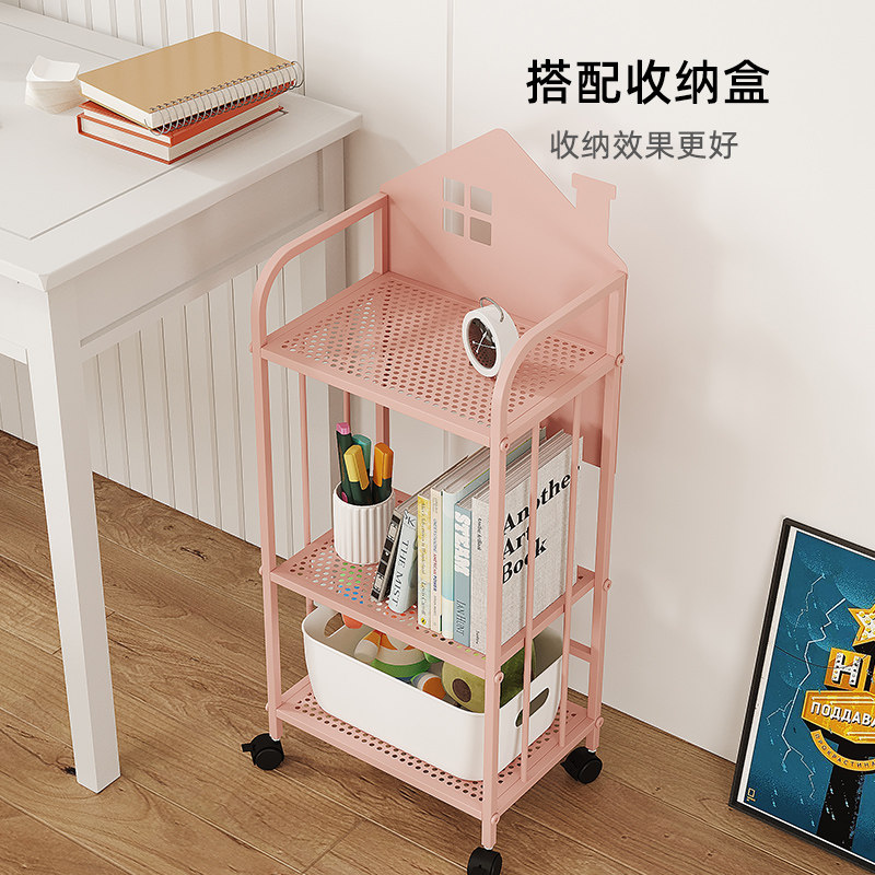 书桌旁小书架可移动铁艺收纳置物架落地迷你家用阅读小型儿童书柜