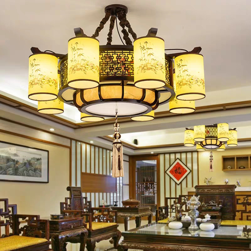 中式实木吊灯客厅卧室书房灯酒店饭厅火锅店包厢中国风仿古木艺灯