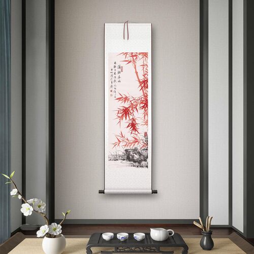 《潇湘春雨图》客厅书房茶室竹子装饰画挂画玄关水墨高清卷轴字画