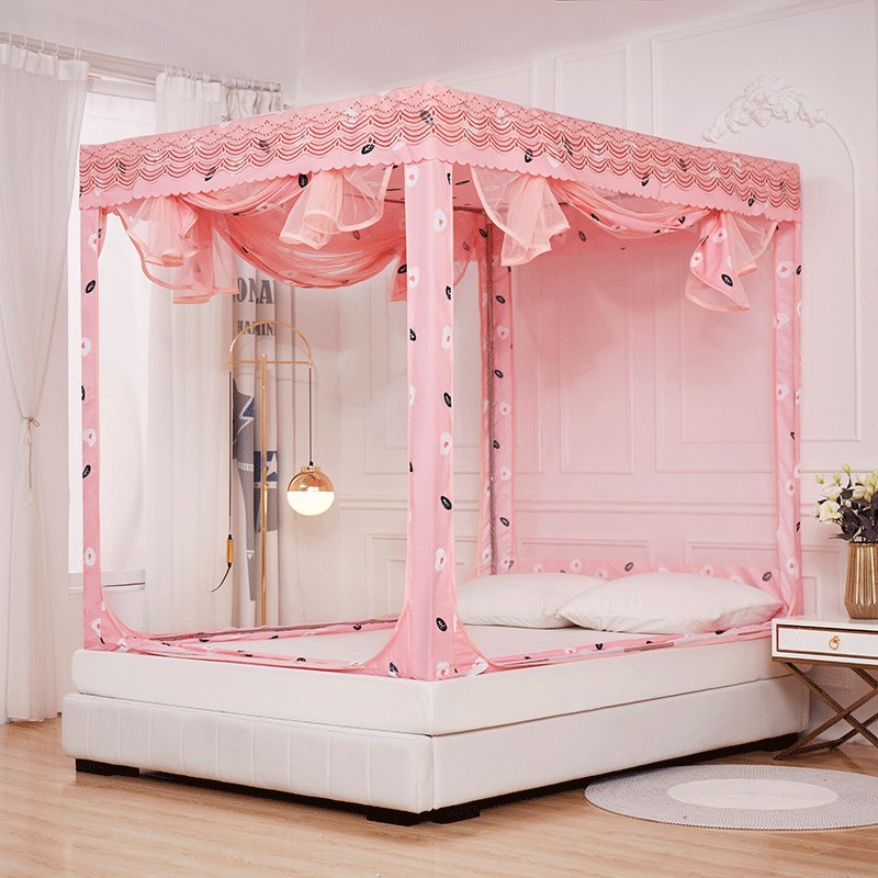 新款家用坐式蚊帐1.2米防尘布顶三开U门1.5m遮光帘布带支架1.8米