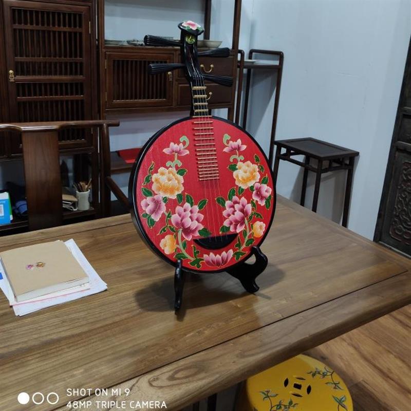 乐器彩绘月琴家居挂饰摆件京剧民族中国风复古背景布初学入门专业
