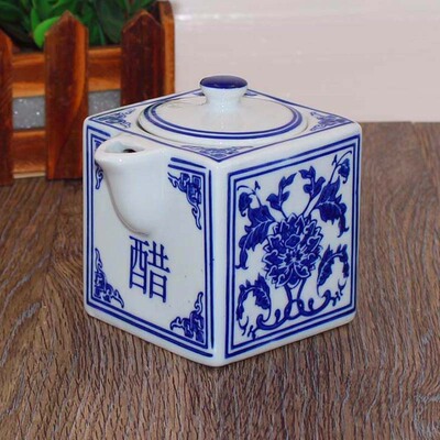 厨房青花瓷调味罐陶瓷辣酱罐酱油醋壶调料罐套装酒店家用调料瓶罐