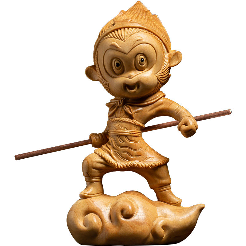 黄杨木创意实木客厅装饰工艺品斗战胜佛齐天大圣木雕车摆件孙悟空