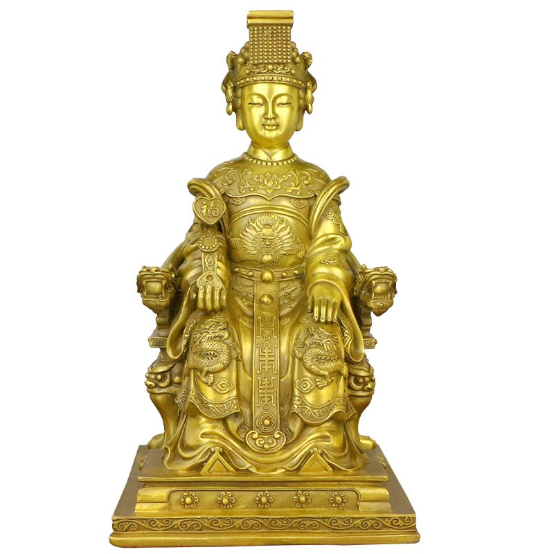 善缘堂妈祖像天后圣母娘娘林默娘铜像铜站像坐龙椅家居工艺品摆件