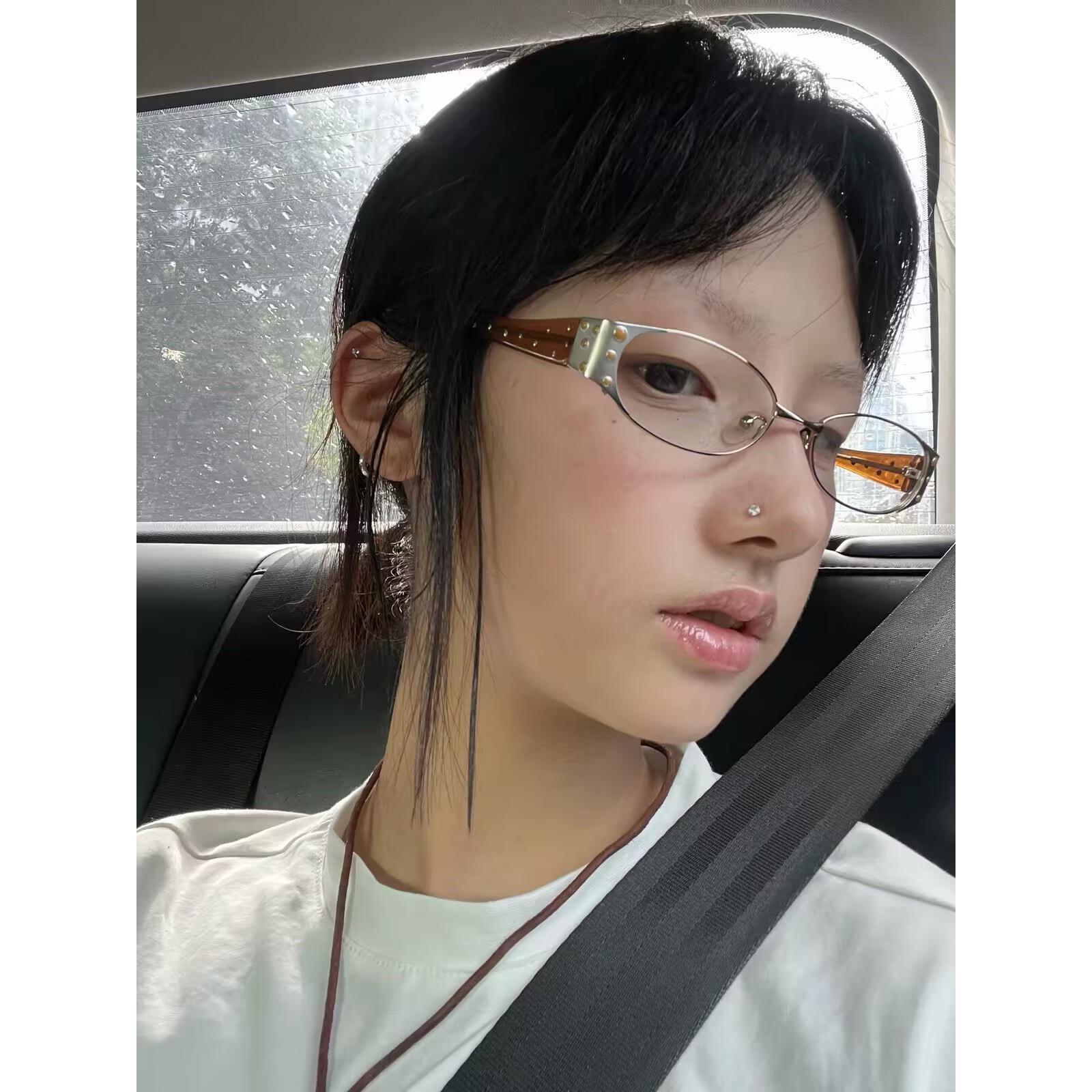 复古金属铆钉小方框y2k古早千禧辣妹风眼镜防蓝光度数近视平光镜