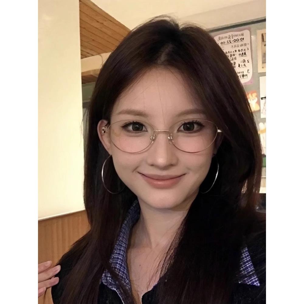 茸仔同款奶茶色猫眼金丝眼镜女2025新款高级感高智感金属眼睛镜框