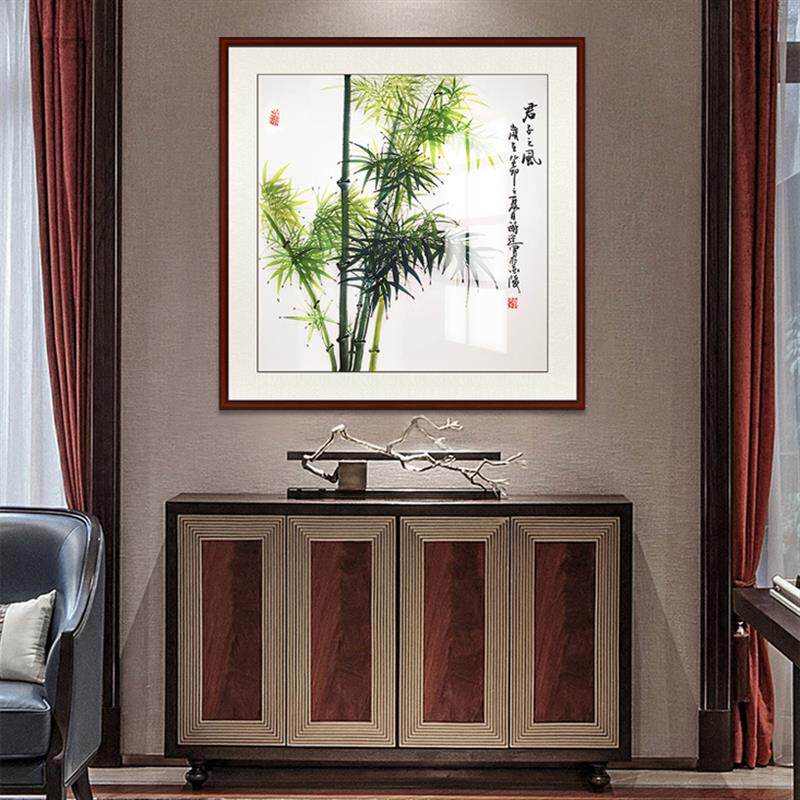 平墨斋纯手工国画写意花鸟客厅书房茶社装饰壁画镜框斗方彩墨竹子
