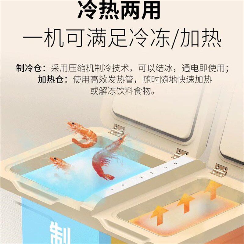冰虎新款车载冰箱冷热两用12V24V车家两用压缩机双开门可加热冰柜