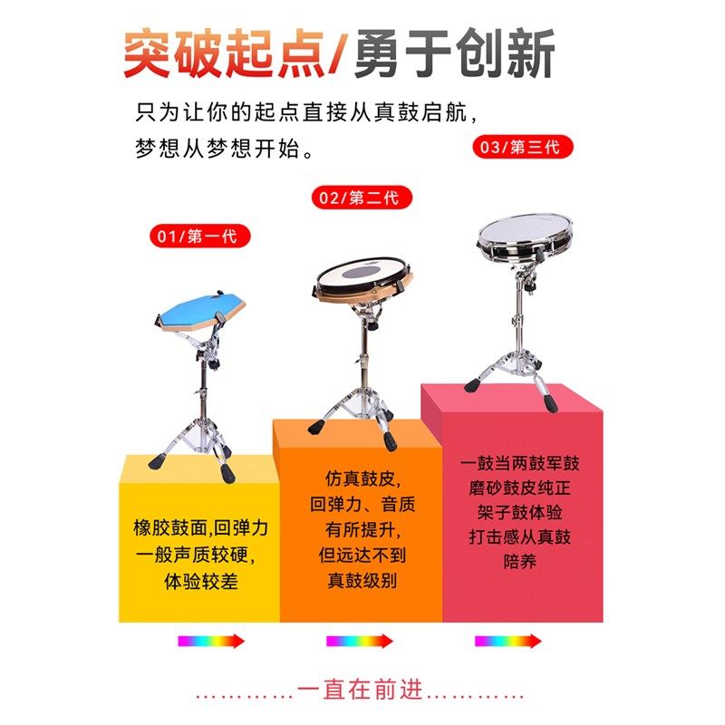 新款12寸哑鼓垫套装真鼓手感儿童初学架子鼓练习器双面打击鼓板