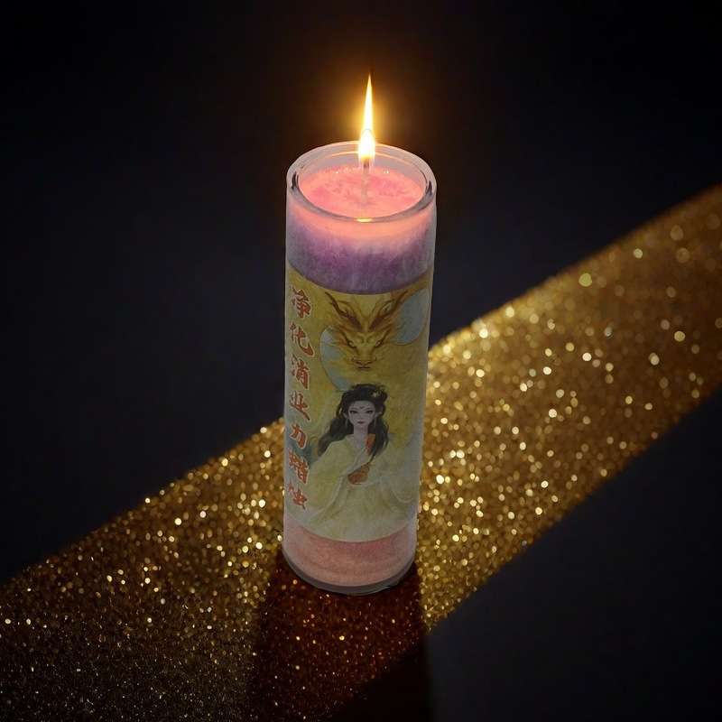 七天玻璃瓶教堂蜡烛冰花玻璃瓶蜡烛现货七彩净化消业蜡烛