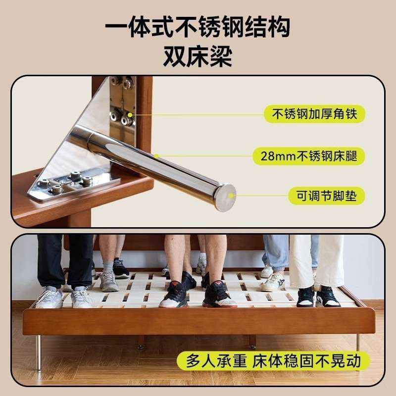欧拉全实木床北欧复古小户型黄杨木1.5m日式单人床1.8米双人床