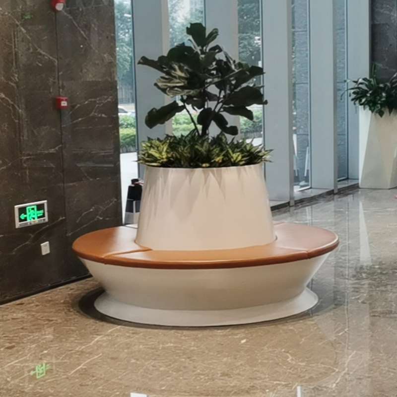 玻璃钢树池坐凳商场公共区域花盆座椅木纹面花坛休闲排椅户外商用
