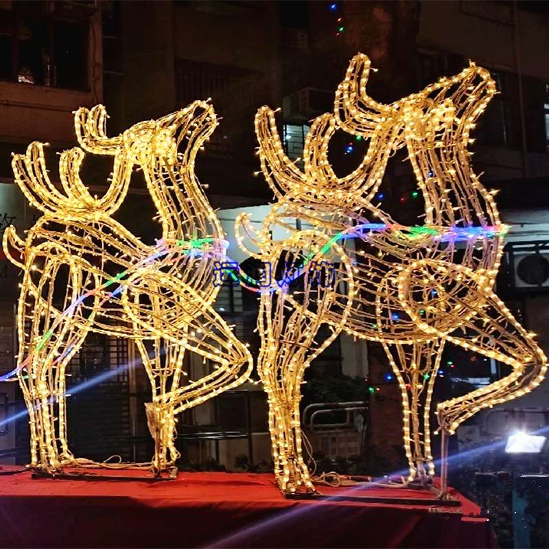 户外防水景观装饰灯圣诞驯鹿动物大型立体3D梅花鹿造型灯 LED光雕