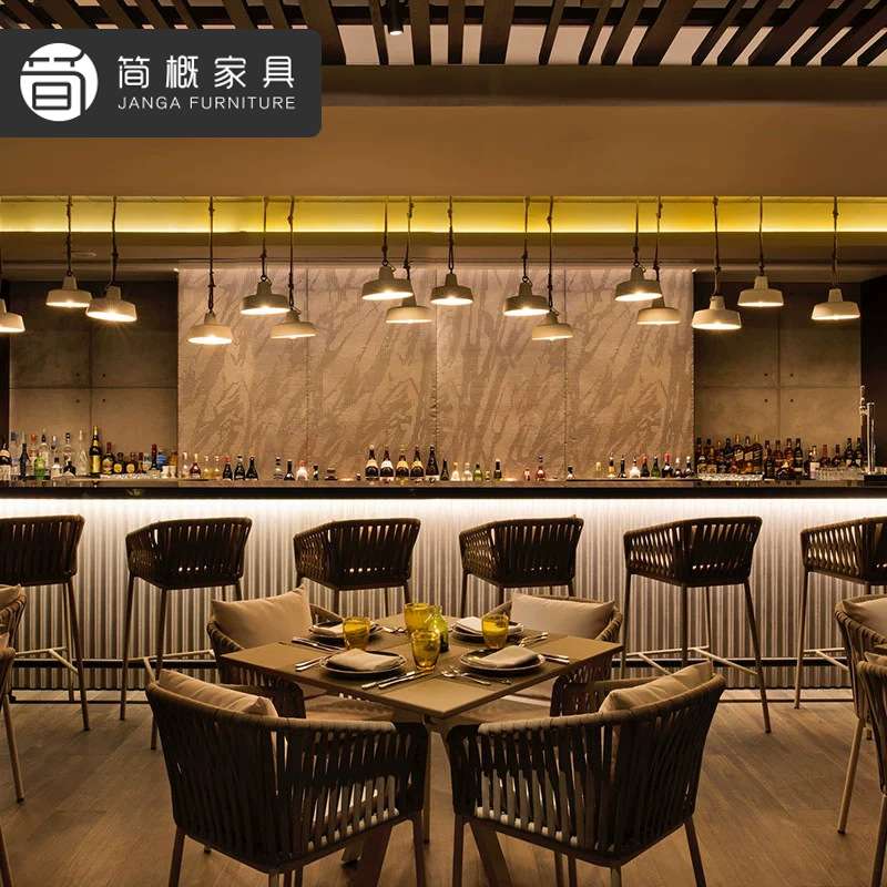 简约户外金属吧露天花园桌椅餐厅酒吧藤高脚椅商用休闲吧台桌椅