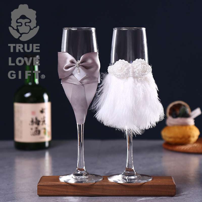 婚礼对杯 婚庆浪漫结婚香槟爱情套装交杯酒新郎新娘高脚杯玻璃杯