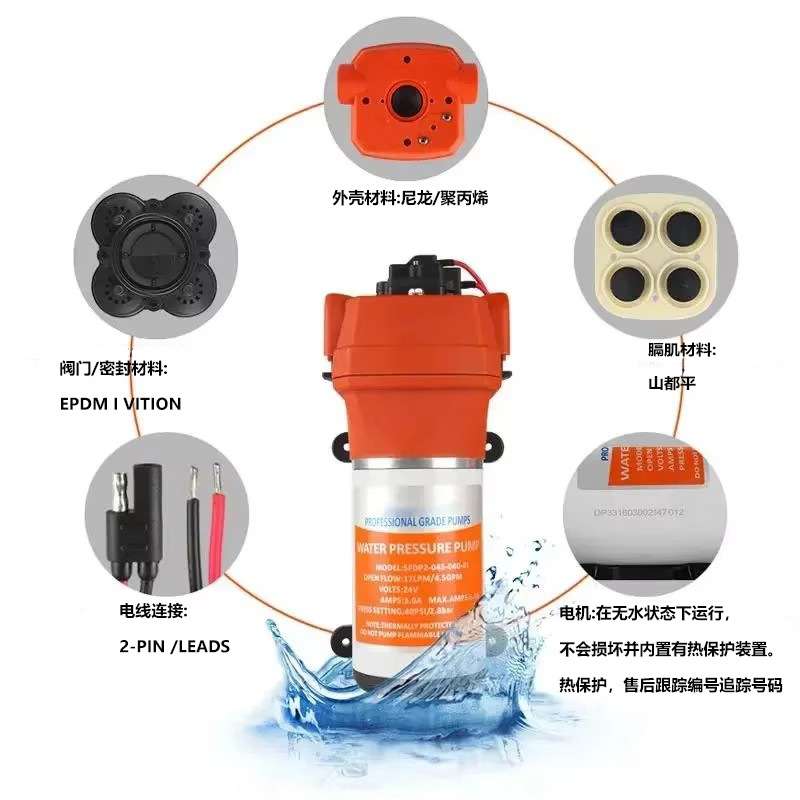 12V 24V 12.5LPM 17LPM工业隔膜泵自吸泵自动启停增压泵洗车泵