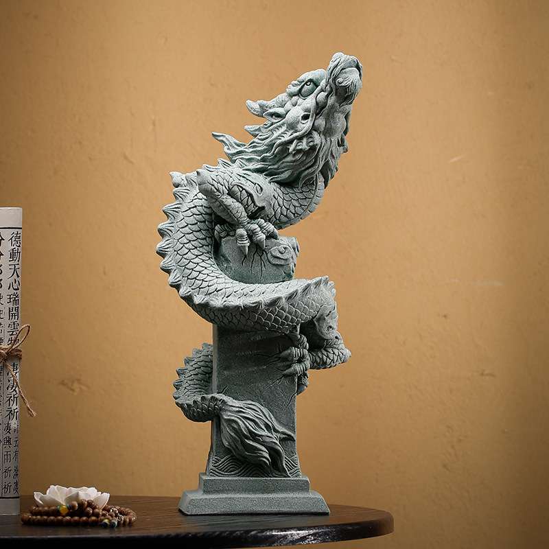 青砂石招财麒麟石狮茶台装饰摆件家居瑞兽盘龙鱼缸水族箱造景饰品