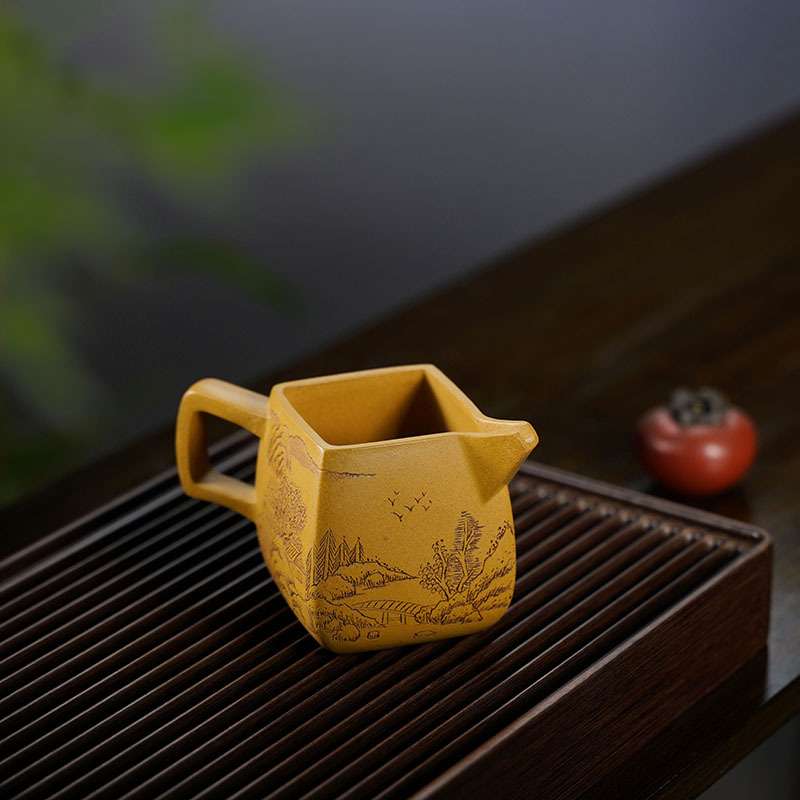 高档精品公道杯紫砂山水四方杯分茶器 雨中砂手工茶具茶杯茶道