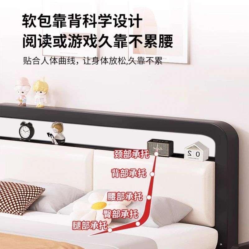 铁艺床双人床家用加厚加固铁床单人不锈钢床出租屋铁架床带床垫