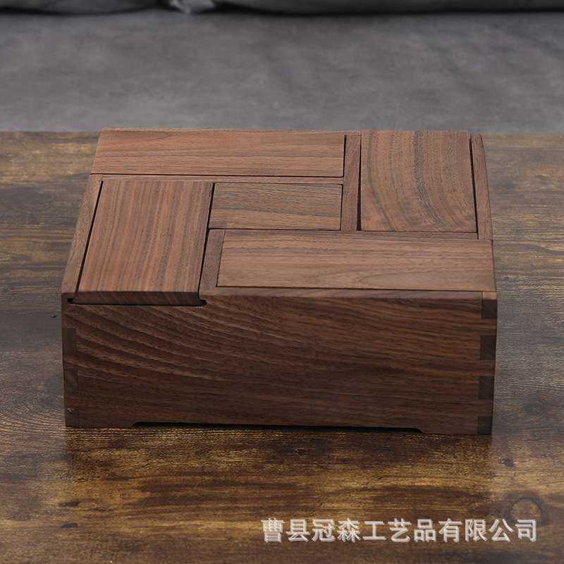 黑胡桃木多宝盒家用客厅日式带盖分格实木干果坚果储物盒收纳盒
