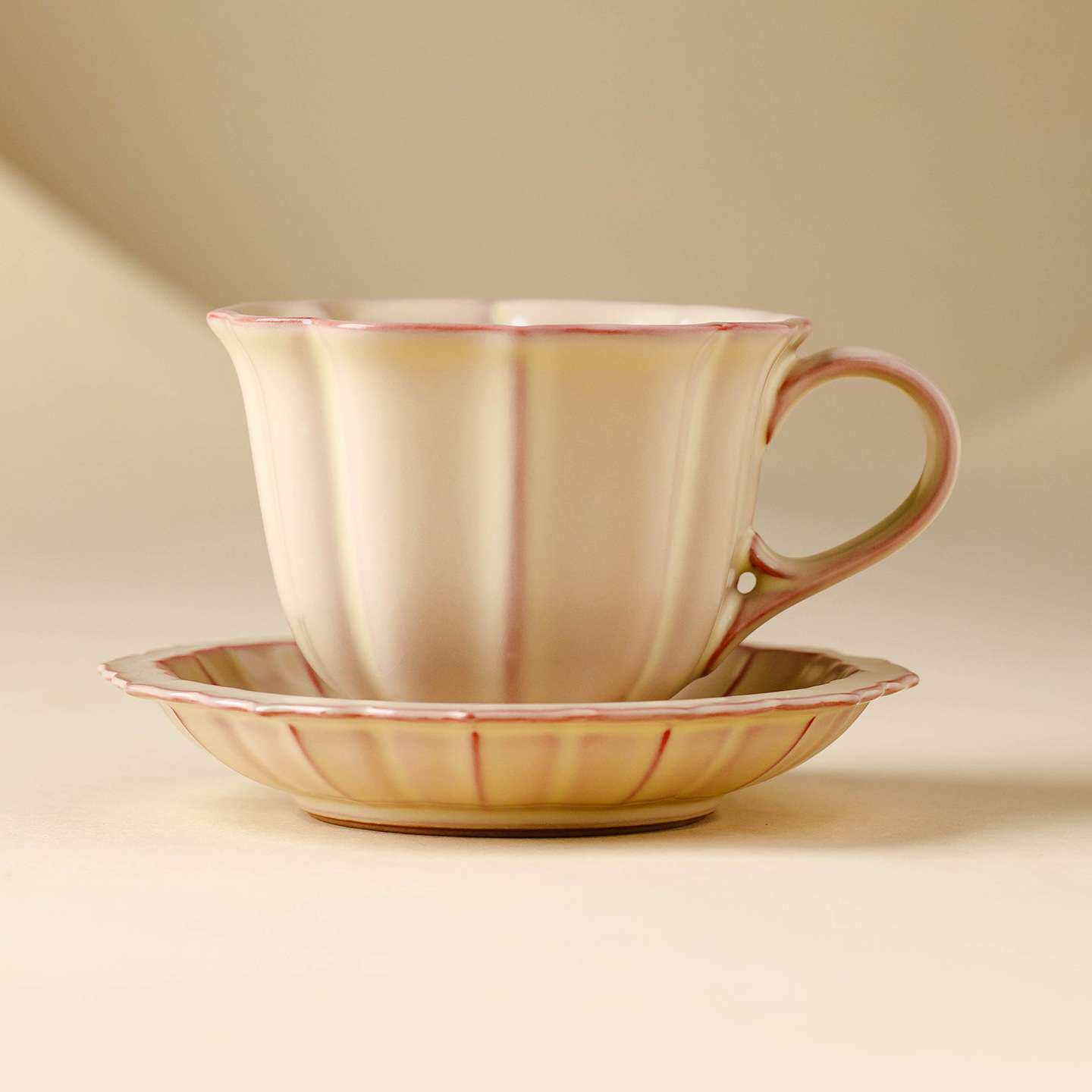 汝窑米黄猪油冻咖啡杯碟陶瓷茶杯高颜值拿铁杯高档精致下午茶杯子