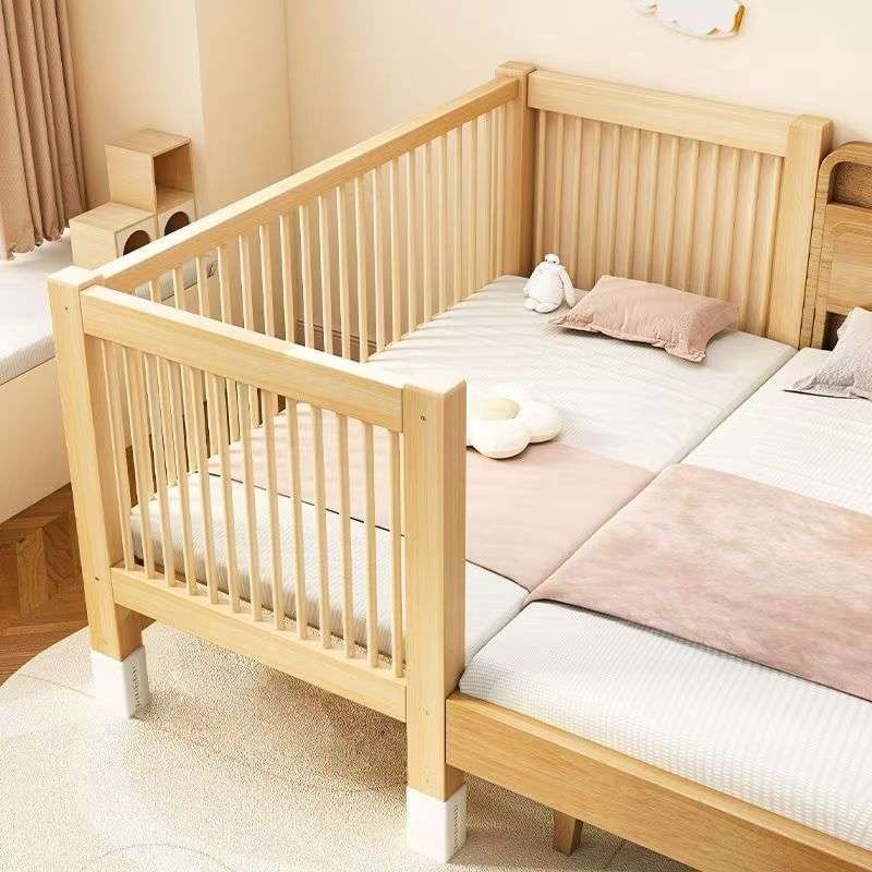实木儿童床拼接床带护栏男孩女孩单人床加宽床实木小床拼接大床