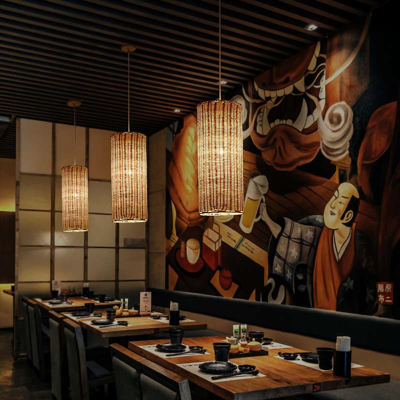 日式吊灯藤艺中式茶室餐厅饭店灯笼火锅料理手工编织日式藤编灯具