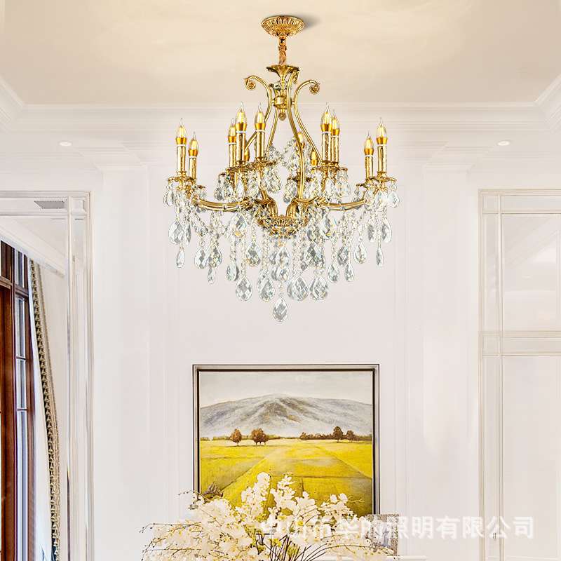 法式吊灯奢华客厅餐厅复式楼灯欧式别墅中空灯具全铜水晶灯铜灯