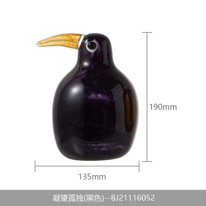彩色小鸟桌面摆件琥珀色黑色复古撞色吹制玻璃工艺品琉璃工艺