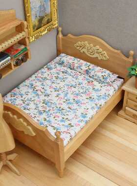 1:12娃娃屋迷你家具DOLLHOUSE摆件卧室微场景木质欧式经典双人床