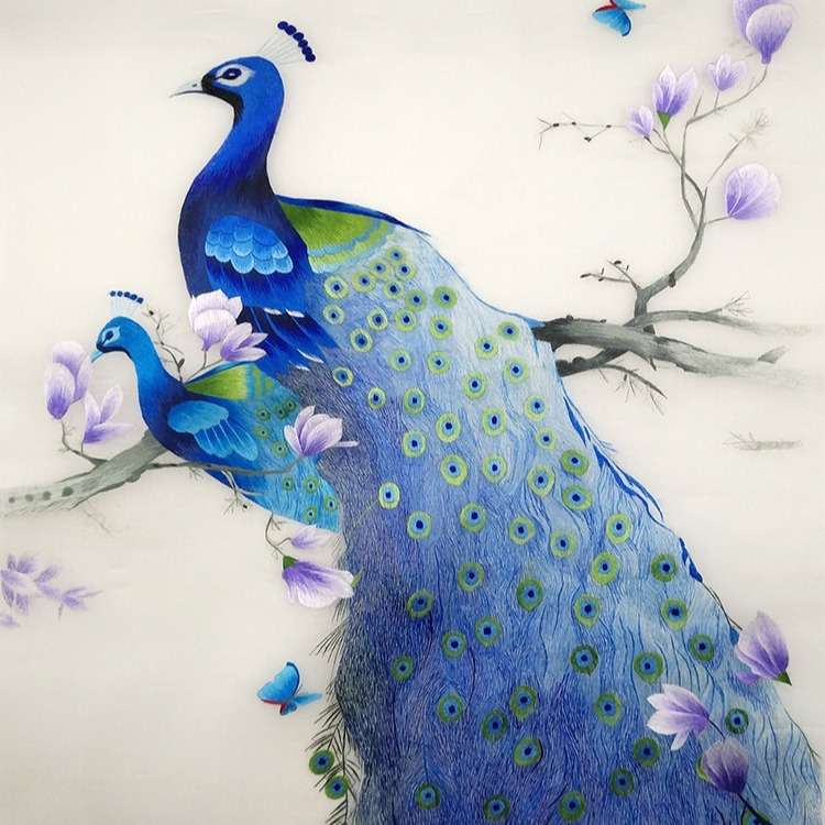 紫金湘绣刺绣挂画吉祥孔雀玄关过道装饰家居画湖南新中式风格