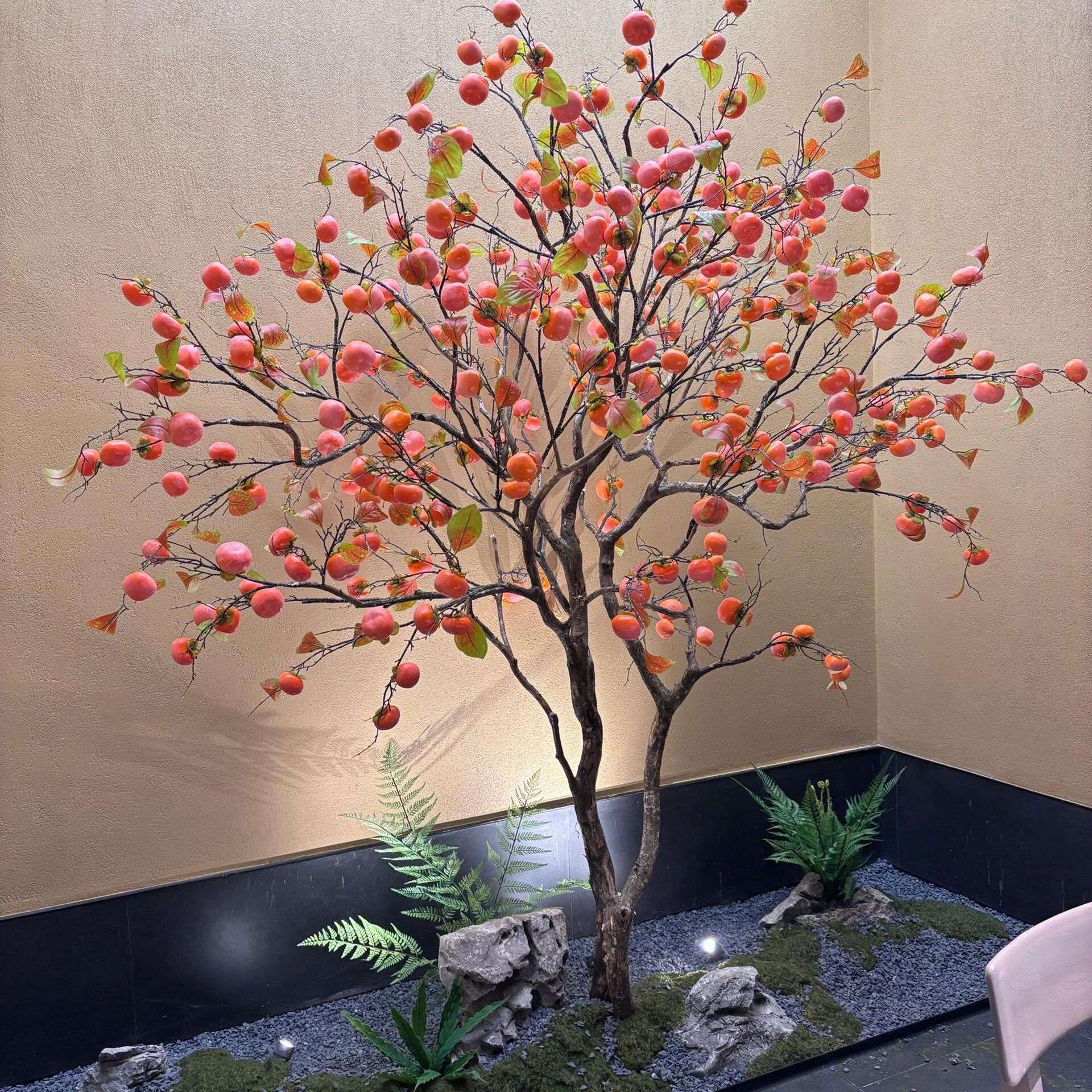 仿真柿子枯树枝 仿真树配材家庭装饰花假花摆件方柿树仿真果树