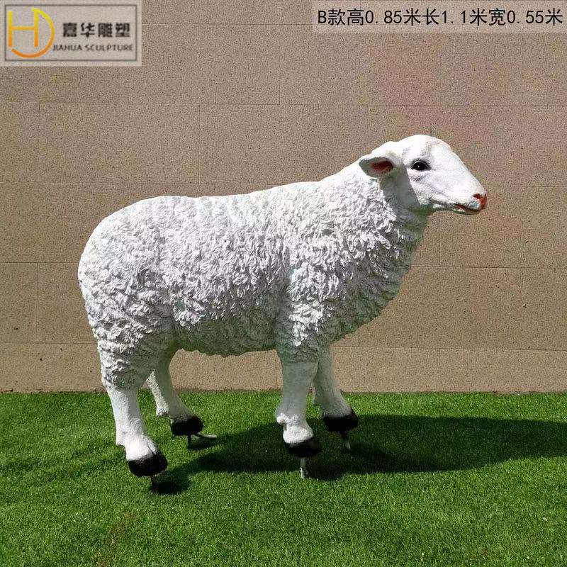 园林景观仿真山羊雕塑玻璃钢白色绵羊动物庭院花园摆件羊馆布置品