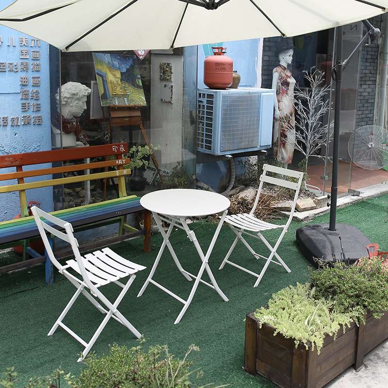 家用奶茶店咖啡厅桌椅套装户外阳台欧式简约桌椅组合铁艺折叠桌椅