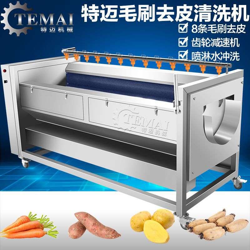 现货 红薯土豆去皮清洗机 商用莲藕毛辊磨皮机 小型毛刷脱皮机