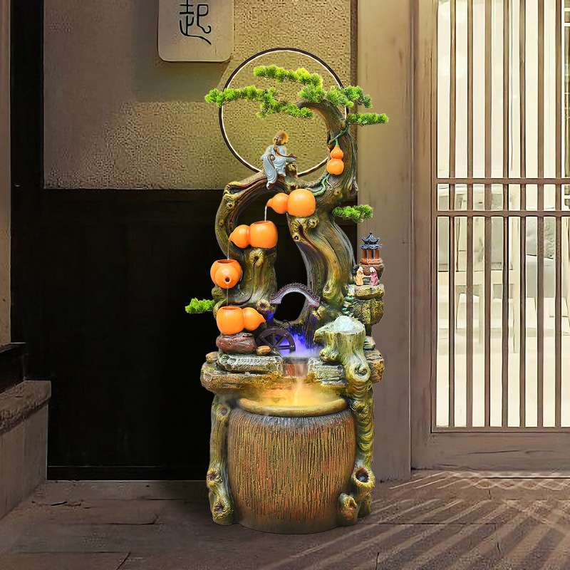中式禅意流水招财风水轮摆件五福临门家居客厅玄关办公室装饰水景