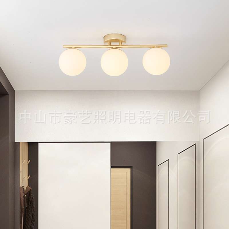 现代简约LED卧室吸顶灯玻璃灯过道灯铁艺照明中山家装灯饰走廊灯
