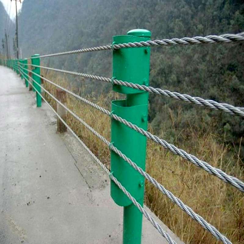 绳索护栏公路河道景区缆索柔性厂家直销可安装五索六索钢丝绳护栏图片