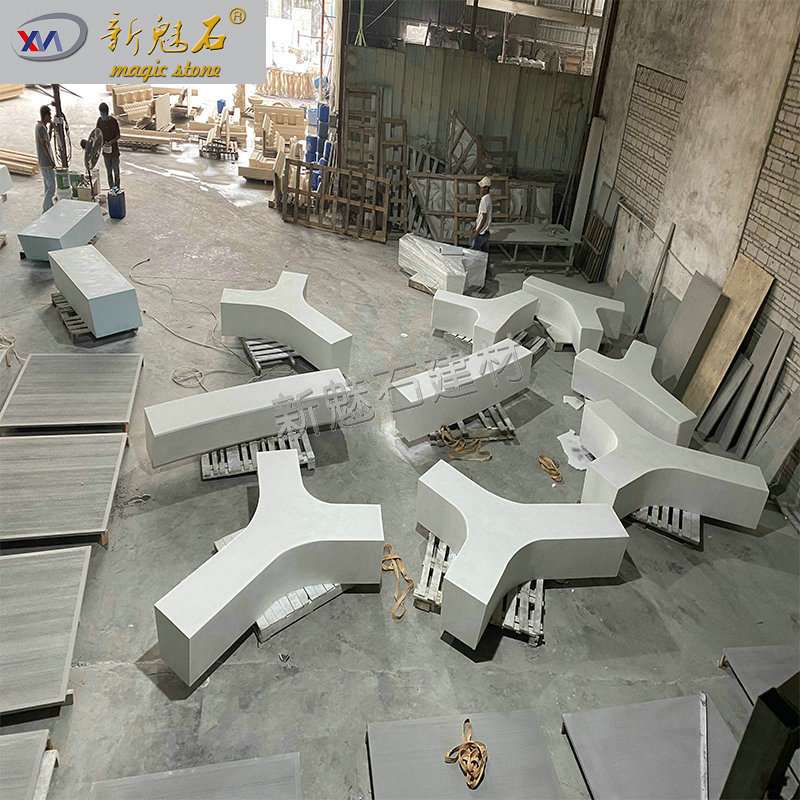 新魅石现代广场坐凳树池 GRC清水混凝土圆形坐凳 Y字型水泥景观椅
