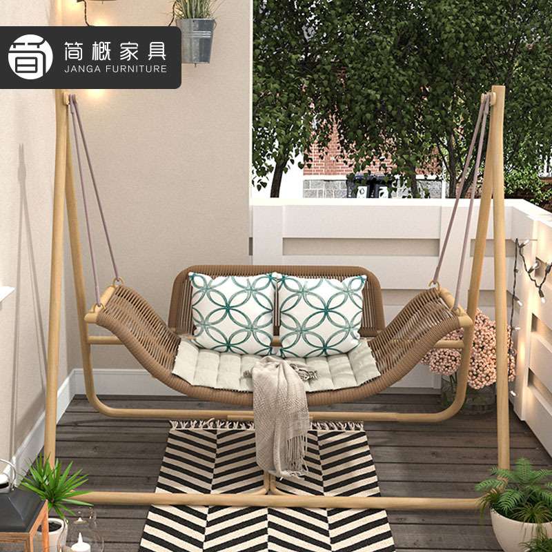 户外花园庭院休闲双人秋千室外别墅酒店民宿防水防晒绳编吊椅组合