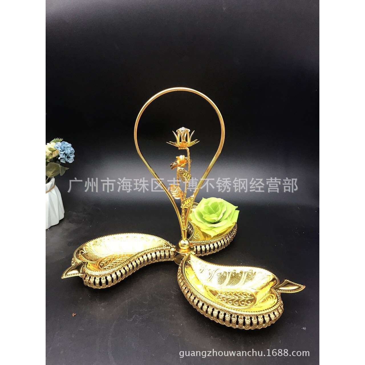 欧式精美合金镀金银果盘客厅小吃碟酒店餐厅KTV糖果盘点心碟
