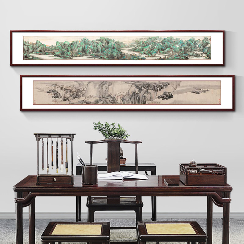 新中式横幅窄长条国画山水画墙画客厅挂画办公室茶室背景墙装饰画