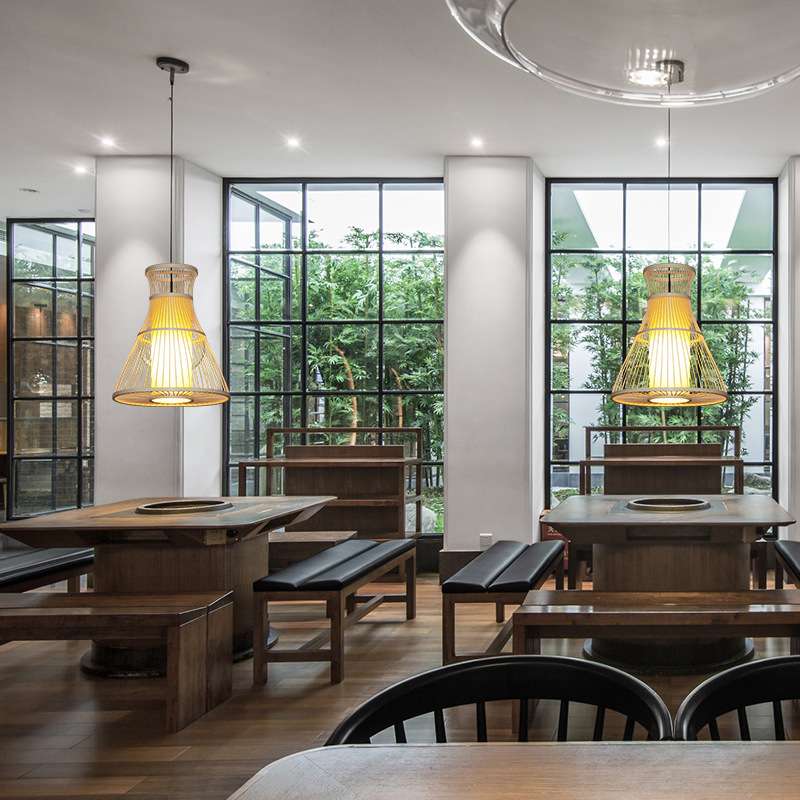 竹艺吊灯现代简约禅意日式灯竹编灯笼中式餐厅酒店火锅店创意竹灯