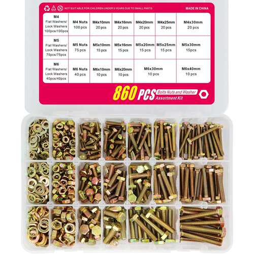 跨境盒装720pcs-1000-1600pcs彩锌外六角螺栓六角头螺栓套装组合