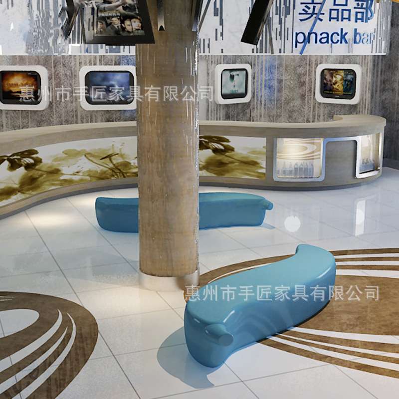 玻璃钢手绘图案弧形彩绘座椅购物中心公共空间儿童家具商场休息椅